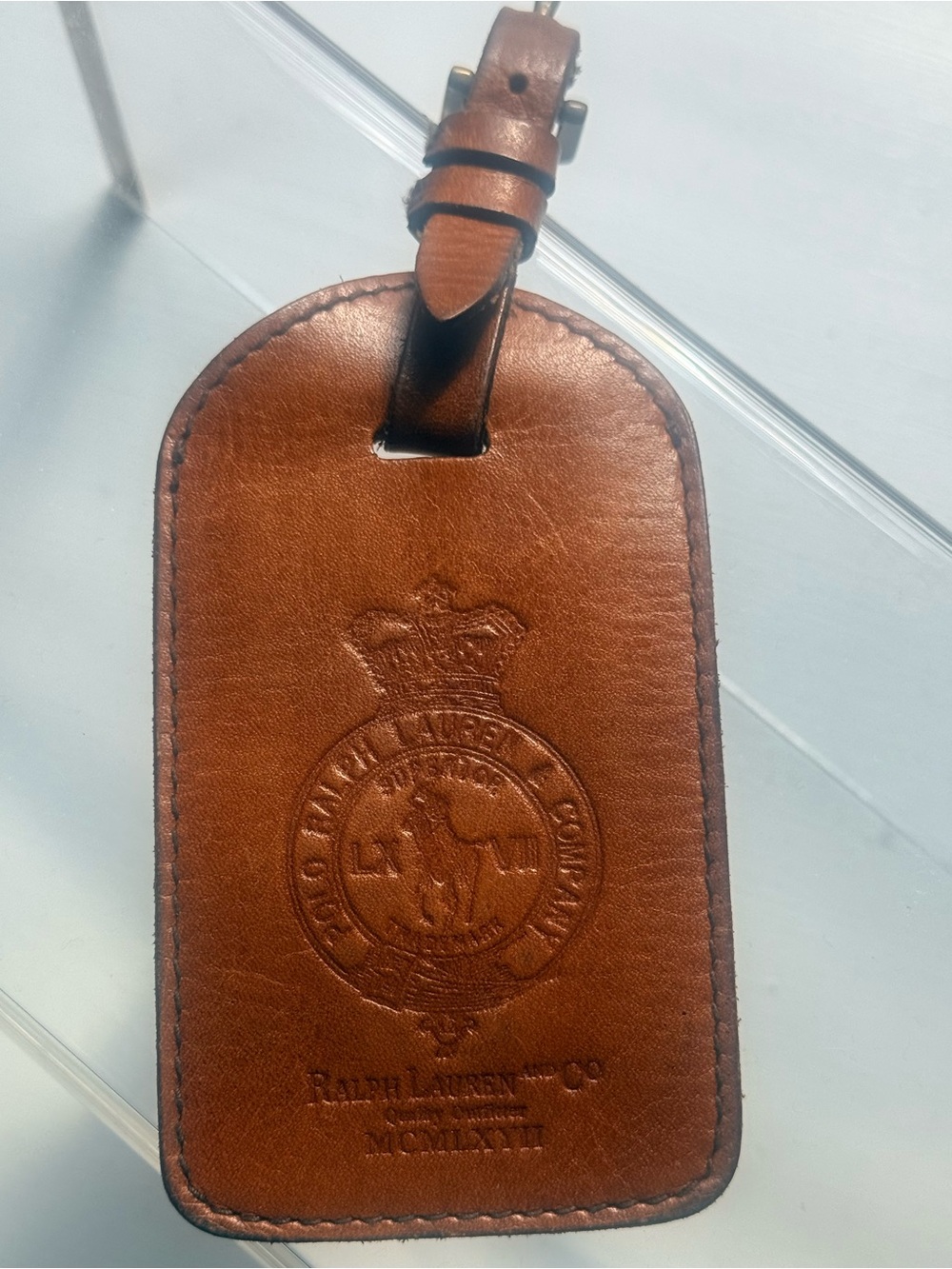 Vintage Polo Ralph Lauren Brown Leather Luggage Tag Heritage